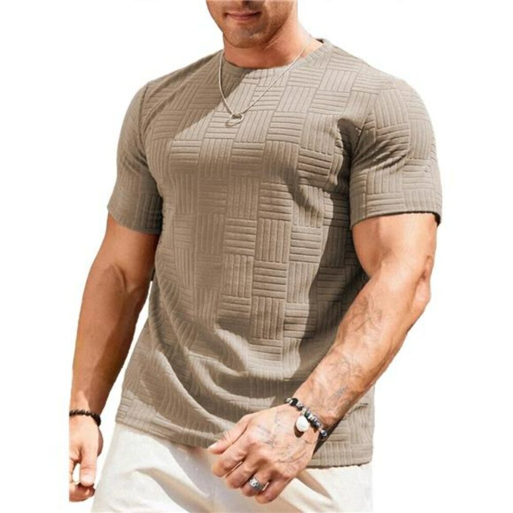 Mens Textured Crewneck T Shirt Slim Fit Short Sleeve Summer Casual Tee Top